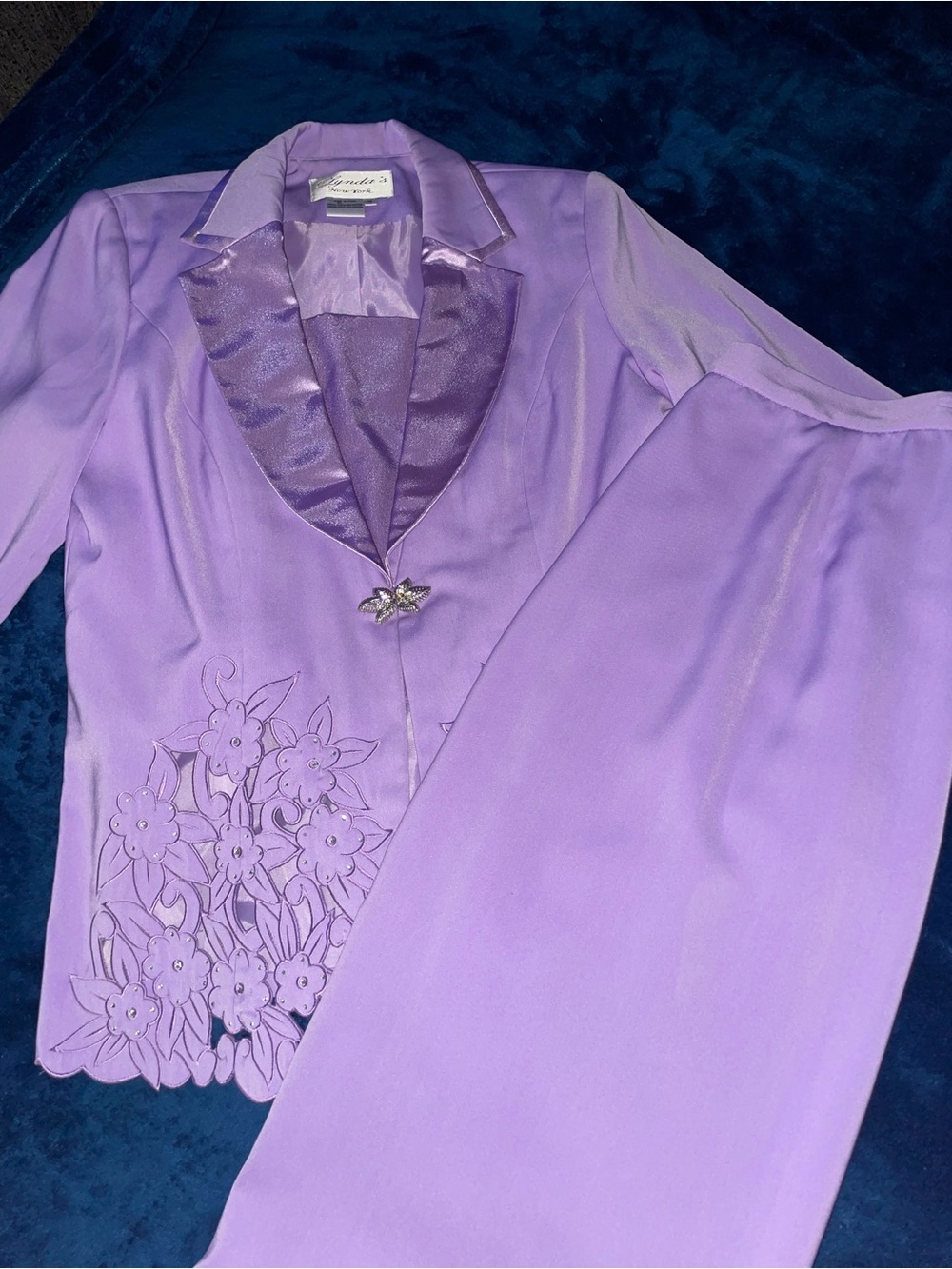 Lavender Floral Embroidered Women's Jacket & Skirt Set